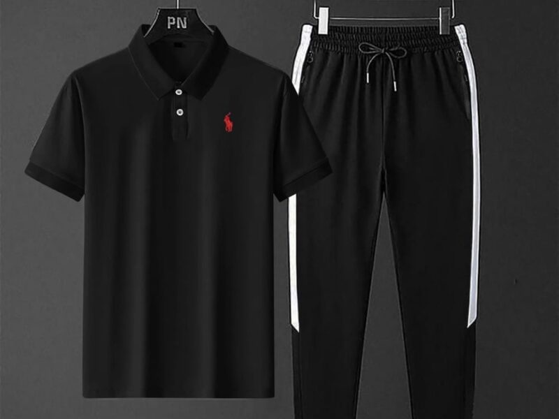 Man's polo t shirt are traoser.