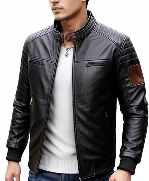 Biker Men's Real Genuine Sheepskin Leather Jackets Motorcycle- Vintage Stylish & Trendy, Slim Fit PU Collar, Fall/Winter (Price will be in $)