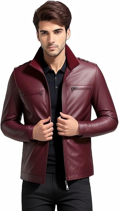 Men Biker Fashion Real Leather Jacket Stylish Motorcycle Slim Fit fall/winter Outdoor Casual PU Vintage Zipper Leather Jacket. (Prices will be in $)